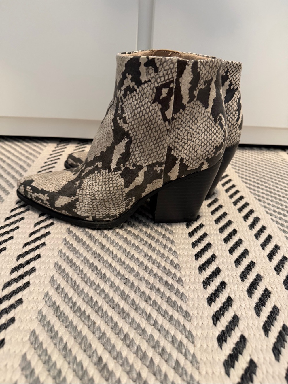 Snake-Print Ankle Boots in Black and Cream